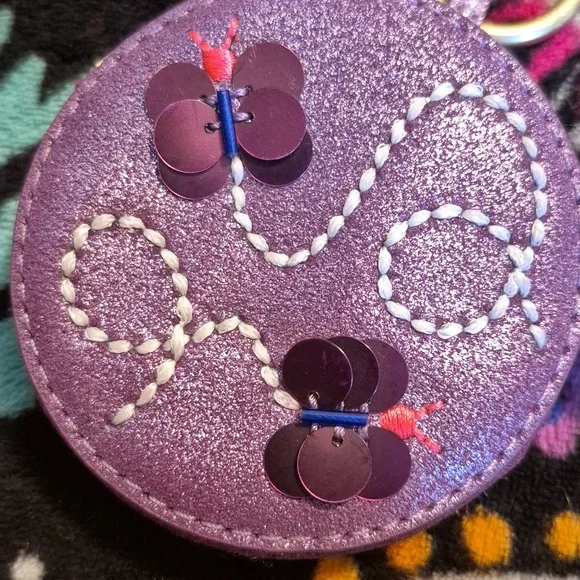 Vera Bradley Mallory Butterfly Bag Charm sparkling coin purse lilac shimmer - Picture 6 of 8